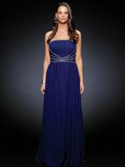 Elegant Dark Royal Blue Chiffon Sequined Trim Pleated Full Length Evening Dresses