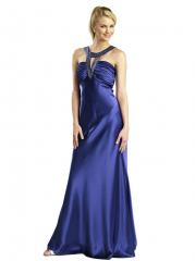 Elegant Dark Royal Blue Empire Waist Evening Dress with Jewel Neck and Keyhole