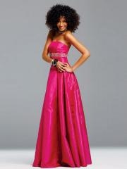 Elegant Fuchsia Taffeta A-line Style Strapless Sequined Band Full Length Prom Dresses