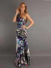 Elegant Multi-Color Print One-Shoulder Neckline Sleeveless Floor-Length Evening Dress