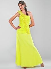 Elegant One-Shoulder Floor Length Daffodil Chiffon Ruffled Strap Front Bridesmaid Dress