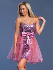 Elegant Purple Sequined Sheath Silhouette and Pink Tulle Skirt Exquisite Prom Dresses
