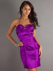 Elegant Purple Taffeta Sheath Style Halter Sweetheart Neckline Short Length Wedding Guest Dresses