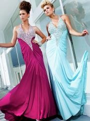 Elegant Satin Fabric Halter Neckline Beaded Bodice Full Length Celebrity Dresses