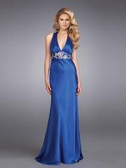 Elegant Satin Fabric Low V-neckline Beaded Empire Waist A-line Style Evening Dresses