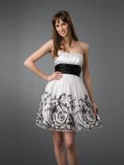 Elegant Short A-Line Black And White Satin and Tulle Appliqued Homecoming Dresses