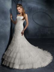 Elegant Strapless Mermaid Organza Chapel Train Wedding Dress