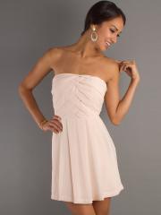 Elegant Strapless Neckline Pleated Bodice and Mini Skirt Chiffon Wedding Guest Dresses