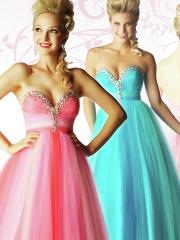 Elegant Sweetheart A-Line Floor Length Blue or Pink Ombre Tulle Beaded Wedding Guest Dress