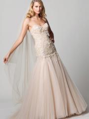 Elegant Sweetheart Floral Bodice Dropped Waistline Tulle Skirt A-line Wedding Dress