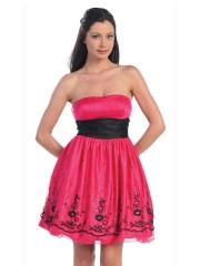 Elegant Watermelon Strapless Ruched Band Short Length A-line Print Wedding Guest Dresses
