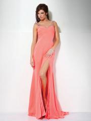 Elegant Watermelon Thick Beaded Straps and Floor Length Skirt Prom Dresses