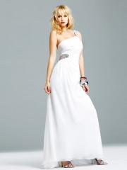 Elegant White Chiffon Fabric One-shoulder Asymmetrical Neckline Rhinestone Trim Evening Dresses