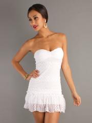 Elegant White Lace Strapless Sweetheart Neckline Mini A-line Skirt Cocktail Dresses