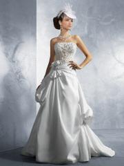 Embroidered Lace Princess Gown of Taffeta and Shirring