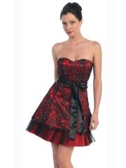 Embroidered Red Taffeta Strapless Sweetheart Sash Embellishment A-line Wedding Guest Dresses