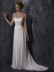 Empire Chiffon Nuptial Gown of Scoop Neckline and Beaded High Waist