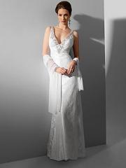 Empire V-Neckline Embroidery Chiffon Wedding Dress