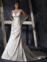 Empire V-Neckline Satin Chapel Train Wedding Dress