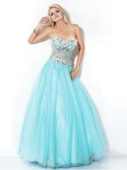 Enchanting Strapless Ball Gown Appliqued Bodice and Ice Blue Tulle Skirt Quinceanera Dress