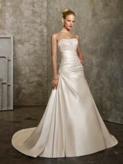 Enchanting Strapless Embroidery A-Line Sating Gown for Church Wedding