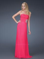 Enchanting Strapless Floor Length Empire Style Watermelon Chiffon Bridesmaid Gown of Brooch