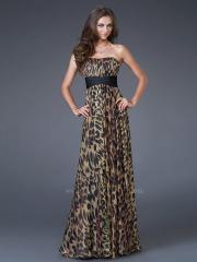 Enchanting Strapless Leopard Printed Floor Length Empire Style Celebrity Gown 2012