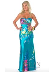 Enchanting Sweetheart Floor Length Printed Blue Satin Beaded Mother of Brides Gown