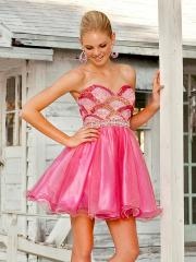 Enchanting Sweetheart Short A-Line Beaded Bodice and Watermelon Organza Wedding Party Dress