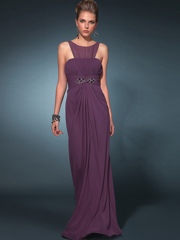 Enticing Jewel Neck Lightweight Grape Chiffon Floor Length Sheath Style Wedding Guest Gown