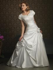 Enviable Cap Sleeve Satin Gown of Hand-Made Flowers