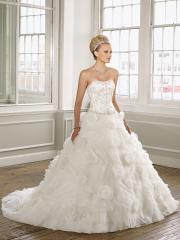 Exalted Sweetheart Beaded Embroidered Bodice Dimensional Rosettes Adorning A-Line Satin Gown