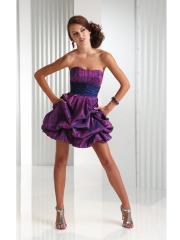 Excellent Strapless Mini Ball Gown Caught-Up Purple Taffeta Banded Wedding Party Dress