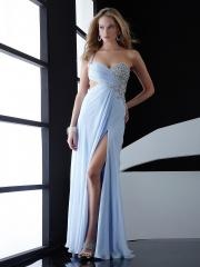 Exceptionally Charming Floor Length One-Shoulder Light Sky Blue Chiffon Rhinestone Prom Dress