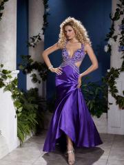 Exceptionally Charming Halter Neck Floor Length Purple Silky Satin Beaded Celebrity Gown