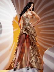 Exclusive High Low Style Sequined Embellishment and Tiered Skirt Taffeta Celebrity Dresses