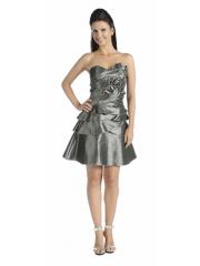 Exclusive Layered Ruffled Skirt Strapless Silver Taffeta Knee Length Homecoming Dresses