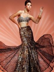 Exclusive Sweetheart Hot Seller Floor Length Sheath Brown Tulle and Printed Celebrity Dress
