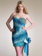 Exquisite Ombre Strapless Sweetheart Asymmetrical Pleat Bow Embellishment Cocktail Dresses