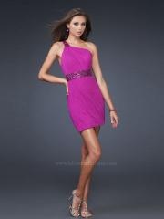 Exquisite Purple Chiffon One-shoulder Sequined Embellishment Pleated Cocktail Dresses