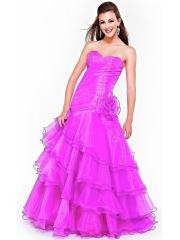 Exquisite Strapless Floor Length Ball Gown Lilac Multi-Tiered Organza Floral Bridesmaid Dress