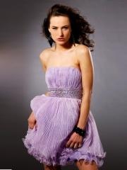 Exquisite Strapless Lavender Pleated Tulle Ruffled Hem Beaded Waist Wedding Party Dress