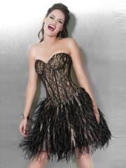 Exquisite Sweetheart Mini A-Line Black Lace Corset and Feathered Skirt Celebrity Gown