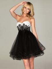 Exquisite Two-toned Tulle Strapless Knee Length Flowing A-line Skirt Prom Dresses