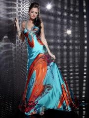 Extraordinary Colorized Print Halter Beaded Strap Full Length A-line Celebrity Dresses