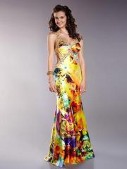 Fabulous Halter Neck Beaded Multi-Color Floor Length Printed Evening Dress 2012