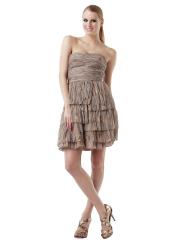 Fabulous Hot Seller Strapless Short Length Brown Smooth Tulle Mini Sheath Home Gown