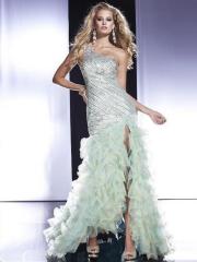 Fabulous One-Shoulder Mermaid Sequined Satin Bodice and Organza Skirt Gown