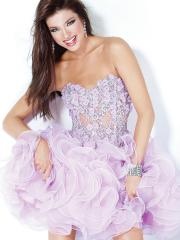 Fabulous Strapless Short Sheath Appliqued Bodice and Lavender Ruffled Tulle Skirt Party Dress
