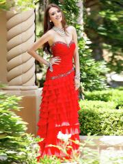 Fabulous Sweetheart Floor Length Red Multi-Tiered Chiffon Beaded Bridesmaid Dress